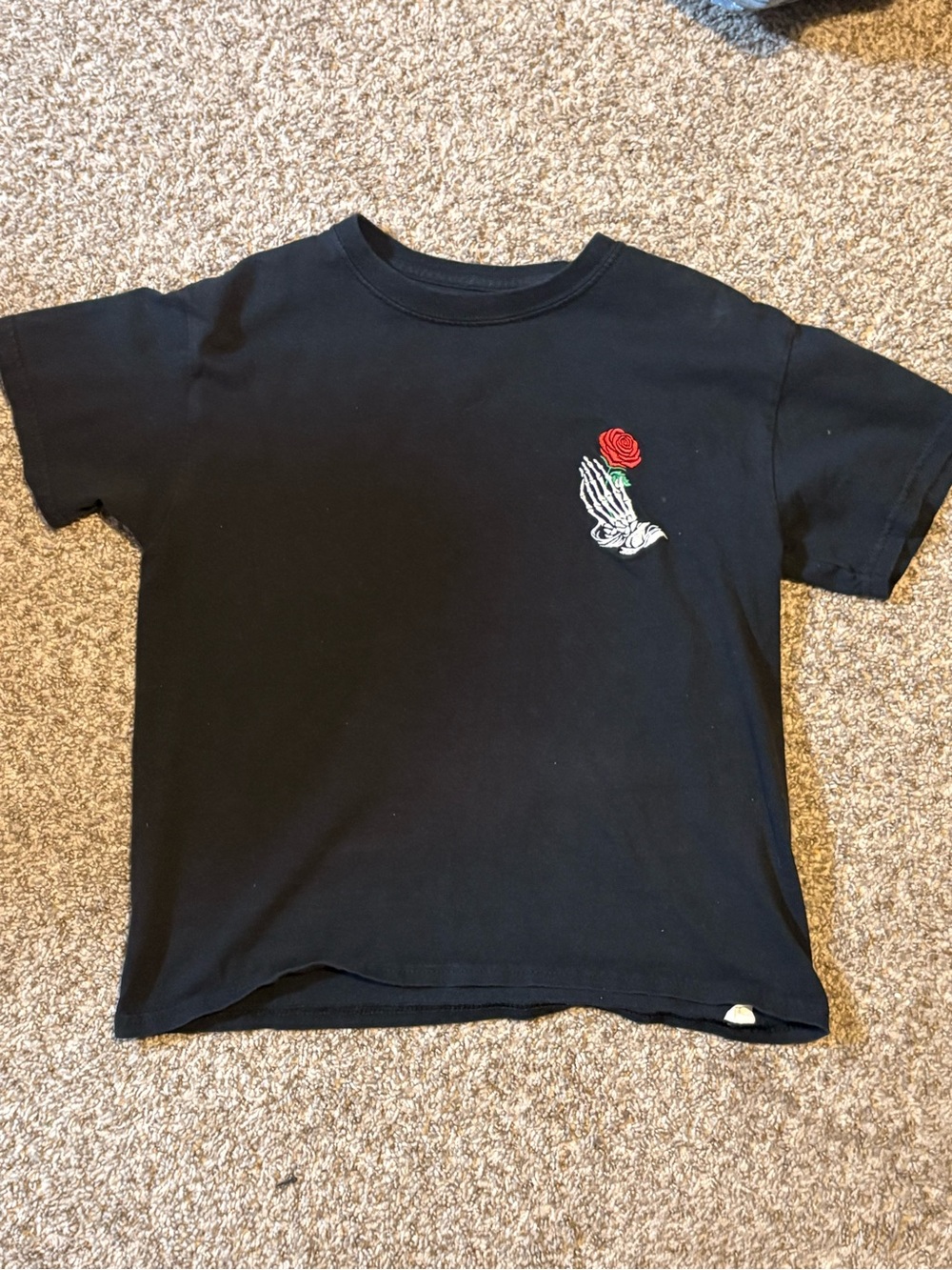 Black Short Sleeve Tee with Rose Graphic